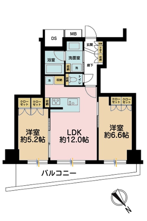 その他 2LDK、専有面積53.08m2、バルコニー面積11.01m2