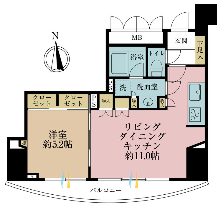 その他 1LDK、専有面積39.18m2、バルコニー面積6.26m2
