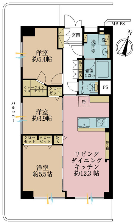 その他 3LDK、専有面積66.61m2、バルコニー面積25.13m2