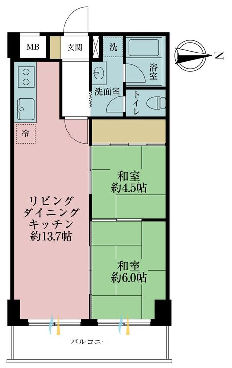 その他 2LDK、専有面積54m2、バルコニー面積7.02m2