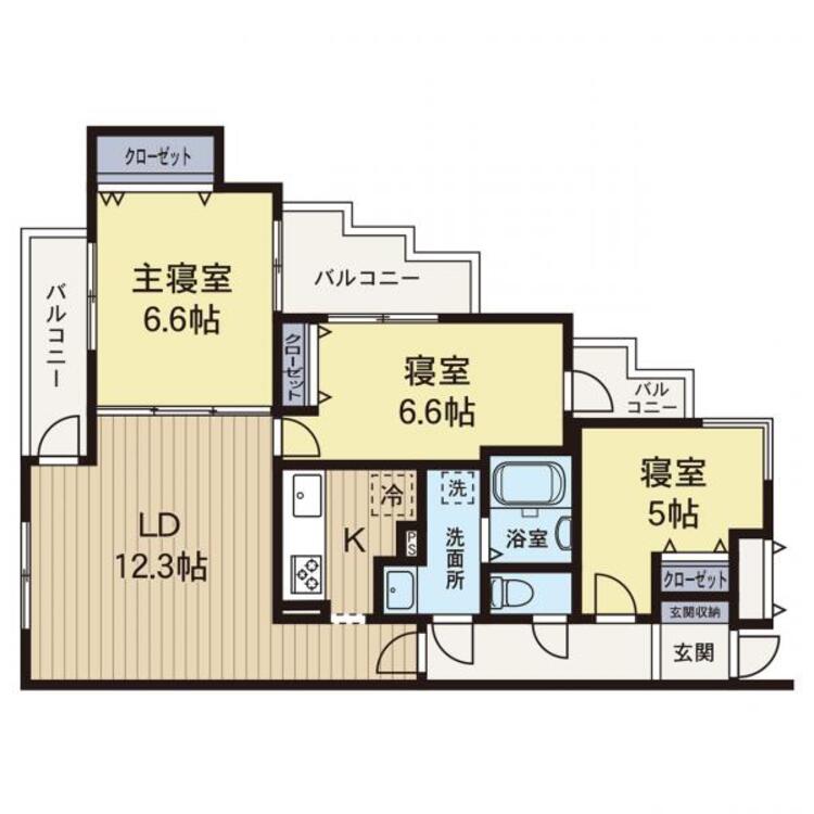 間取り 【間取り図】2面バルコニーで陽当り良好です！