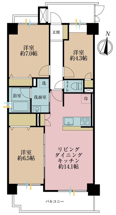 その他 3LDK、専有面積70m2、バルコニー面積8.69m2
