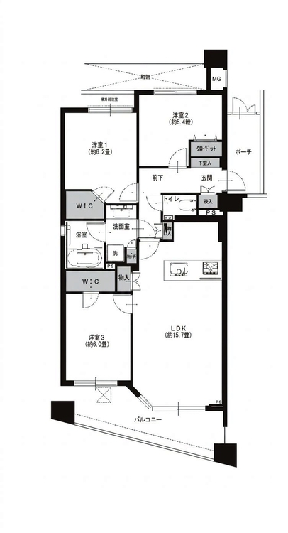 その他 3LDK、専有面積75m2、バルコニー面積11.04m2