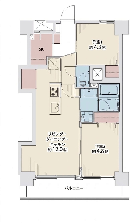 その他 2LDK、専有面積52.77m2、バルコニー面積6.78m2