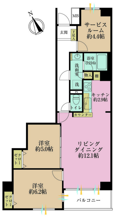 その他 2LDK+S（納戸）、専有面積68.09m2、バルコニー面積4.78m2