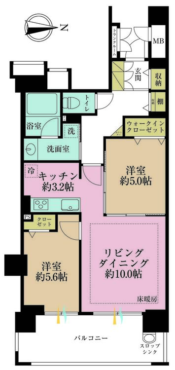 その他 2LDK、専有面積58.37m2、バルコニー面積12.3m2
