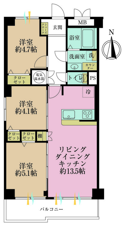 その他 3LDK、専有面積60.48m2、バルコニー面積6.1m2