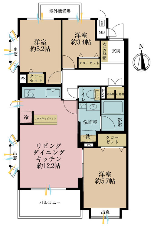 その他 3LDK、専有面積62.74m2、バルコニー面積4.89m2