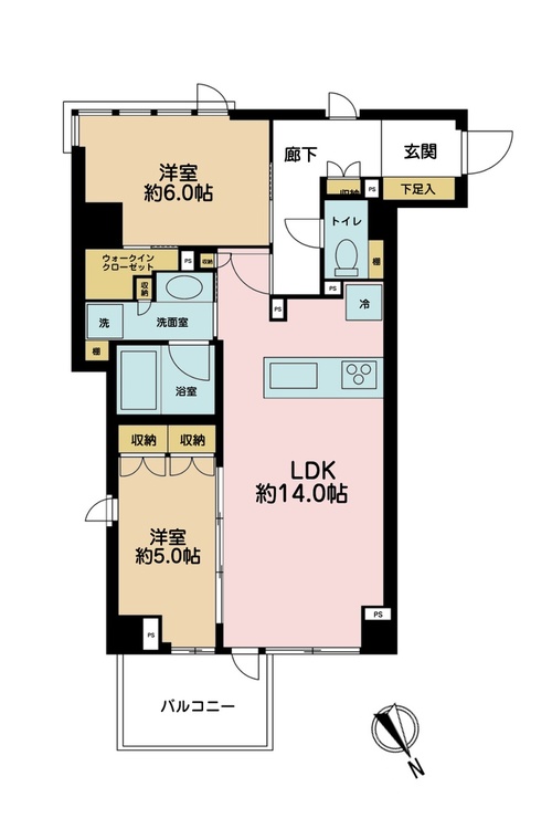 その他 2LDK、専有面積62.27m2、バルコニー面積5.65m2