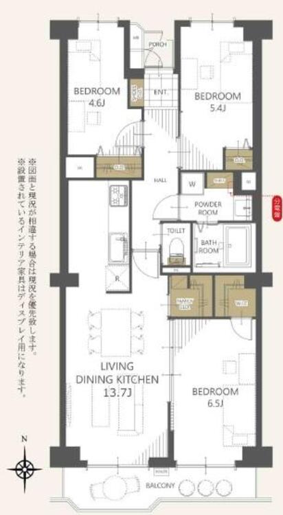 間取り ３ＬＤＫ、専有面積６８．０４平米、バルコニー面積７．３１平米