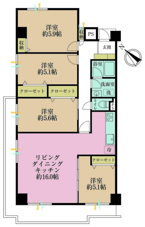 その他 4LDK、専有面積81.47m2、バルコニー面積16.89m2