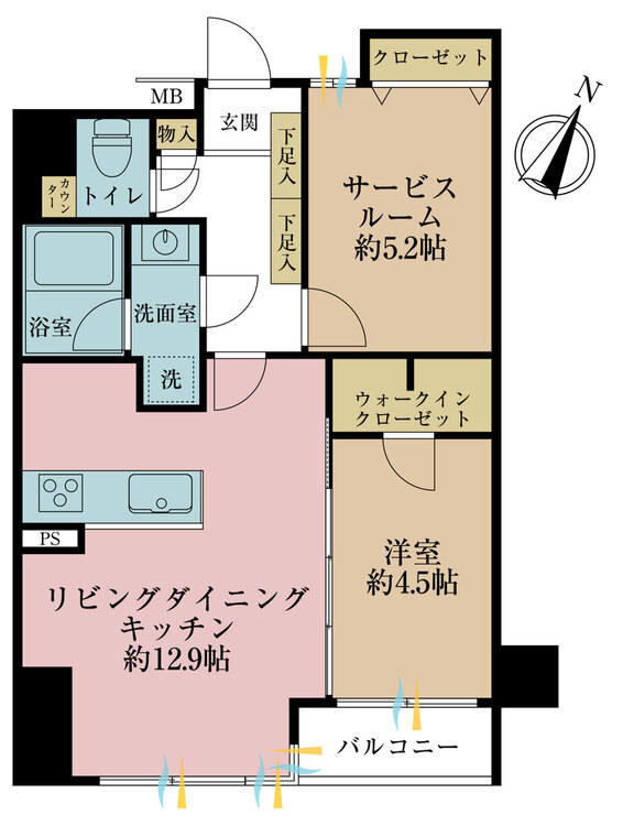 その他 1LDK+S（納戸）、専有面積53.77m2、バルコニー面積2.6m2