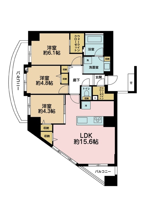 その他 3LDK、専有面積74.03m2、バルコニー面積11.61m2