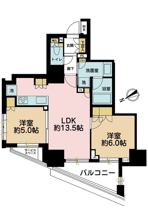 その他 2LDK、専有面積56.24m2、バルコニー面積7.19m2
