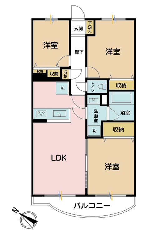 その他 3LDK、専有面積60.73m2、バルコニー面積6.29m2