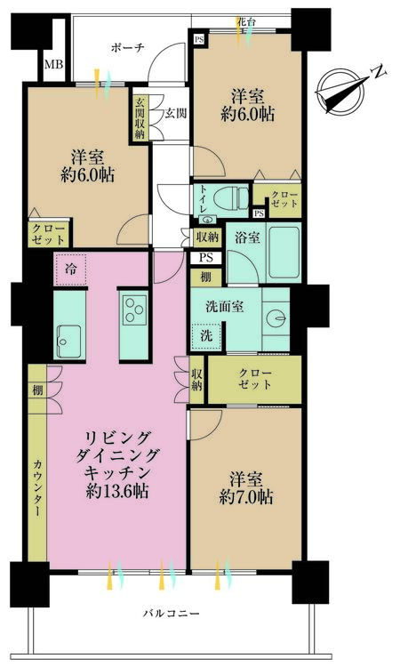 その他 3LDK、専有面積80.14m2、バルコニー面積13.2m2