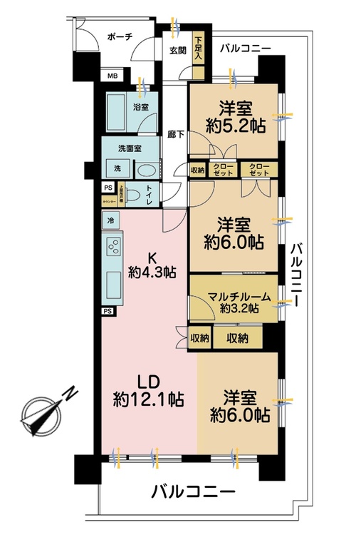 その他 2LDK+S（納戸）、専有面積80.67m2、バルコニー面積31.9m2