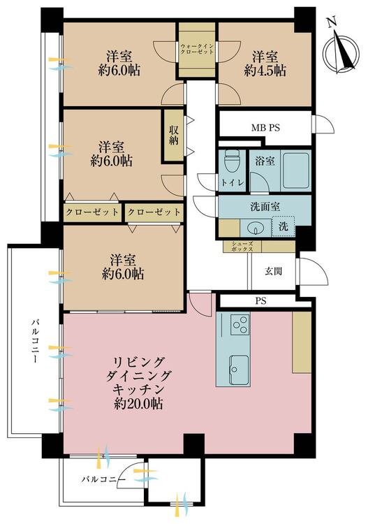 その他 4LDK、専有面積93.96m2、バルコニー面積15.42m2