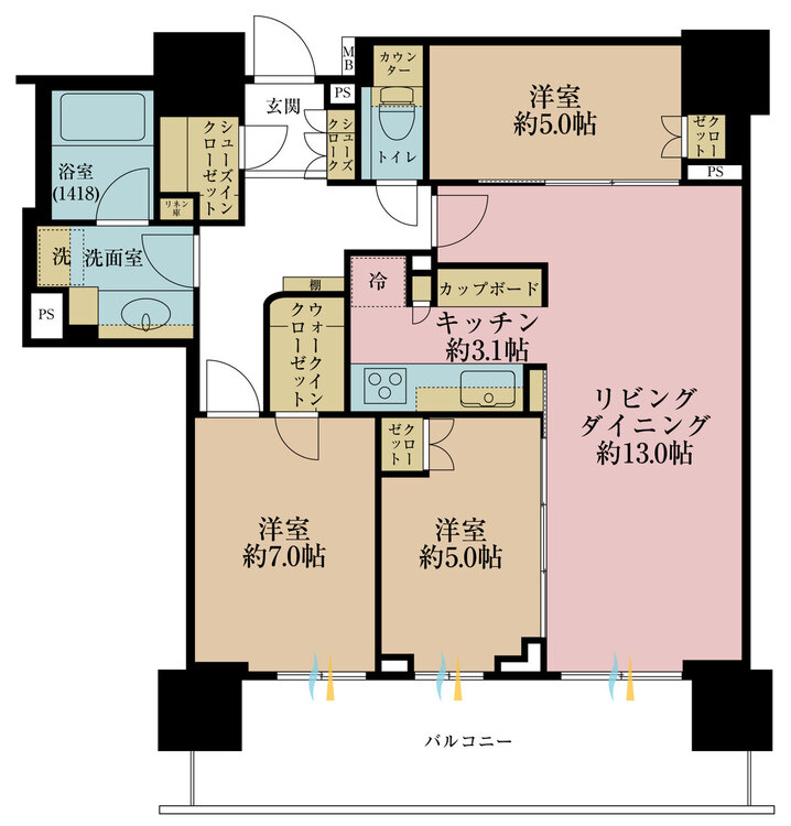 その他 3LDK、専有面積76.44m2、バルコニー面積14.02m2