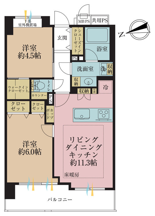 その他 2LDK、専有面積52.95m2、バルコニー面積7.65m2