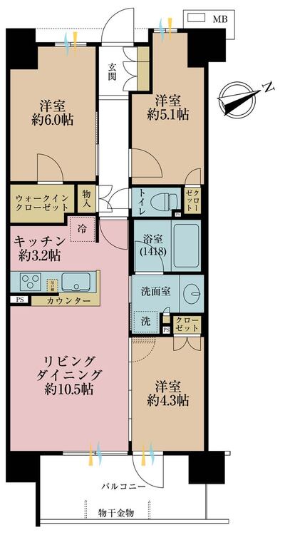 その他 3LDK、専有面積64.91m2、バルコニー面積9.02m2
