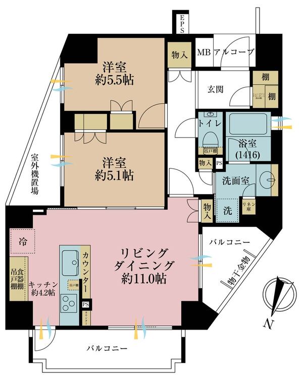 その他 2LDK、専有面積62.9m2、バルコニー面積10.89m2