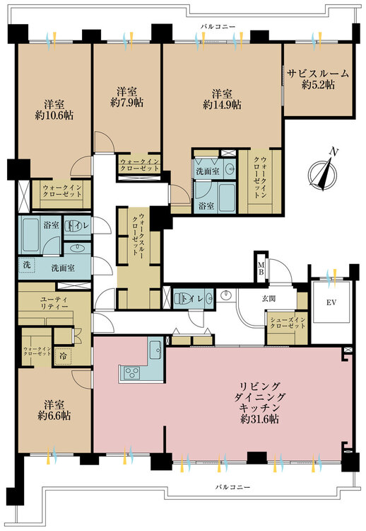 その他 4LDK+S（納戸）、専有面積199.56m2、バルコニー面積39.73m2