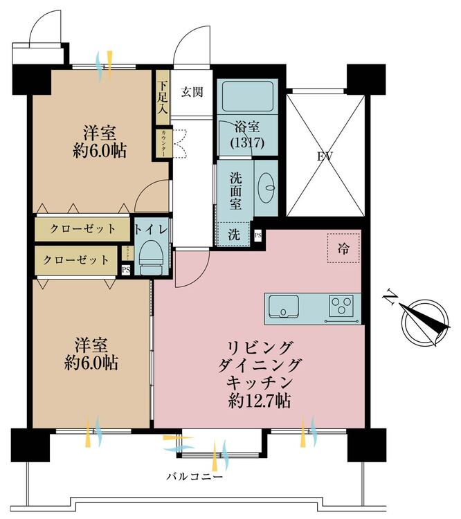 その他 2LDK、専有面積55.77m2、バルコニー面積11.61m2