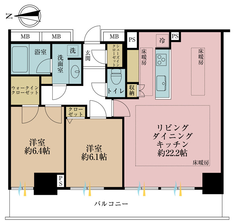 その他 2LDK、専有面積76.66m2、バルコニー面積15.6m2