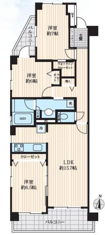 間取り ３ＬＤＫ、専有面積８２．６４平米、バルコニー面積１３．１８平米