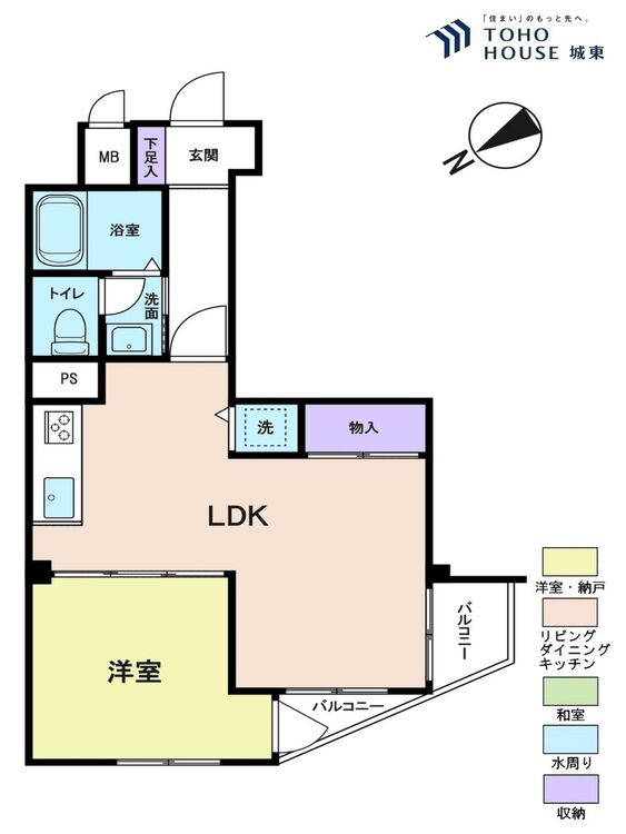 間取り １ＬＤＫ、専有面積４０．２８平米、バルコニー面積２．８９平米