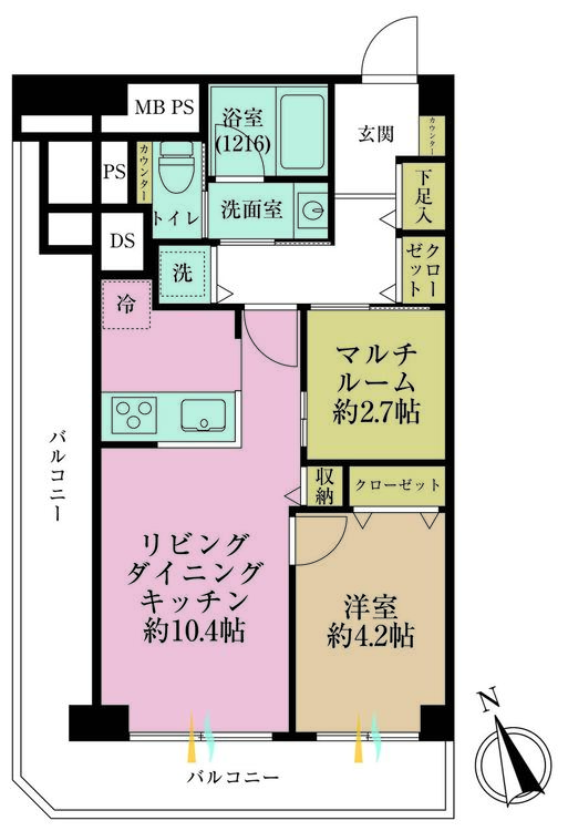 その他 1LDK+S（納戸）、専有面積43.76m2、バルコニー面積13.01m2