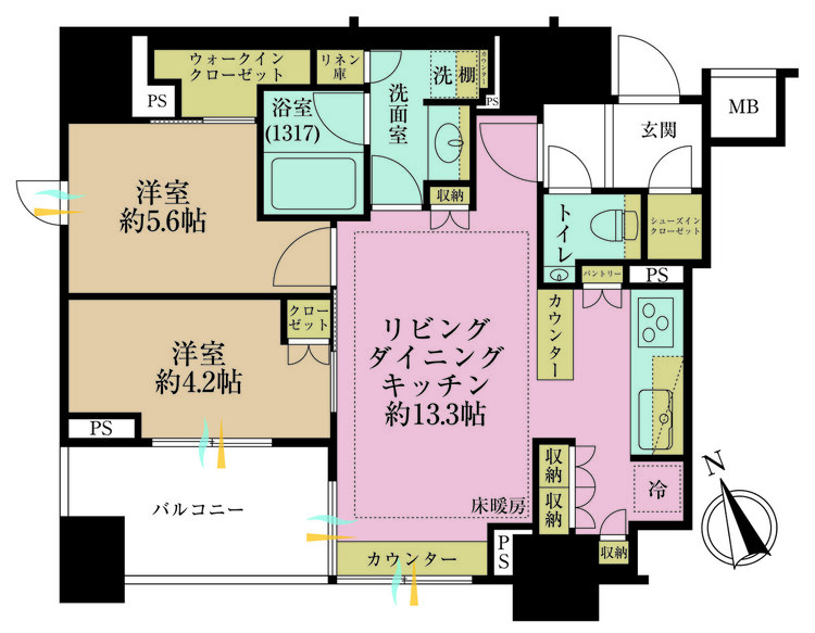 その他 2LDK、専有面積56.12m2、バルコニー面積6.84m2