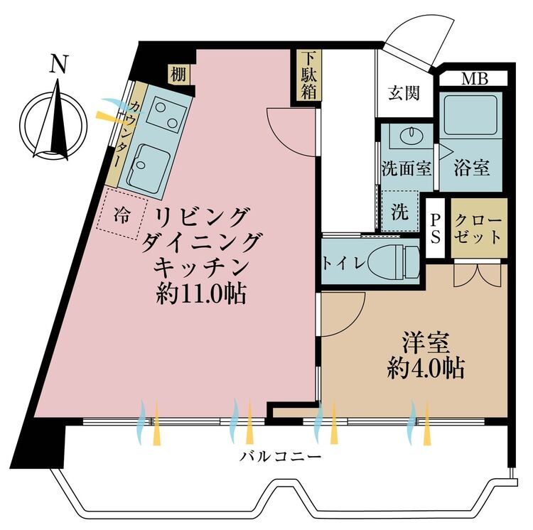 その他 1LDK、専有面積33.69m2、バルコニー面積8.64m2