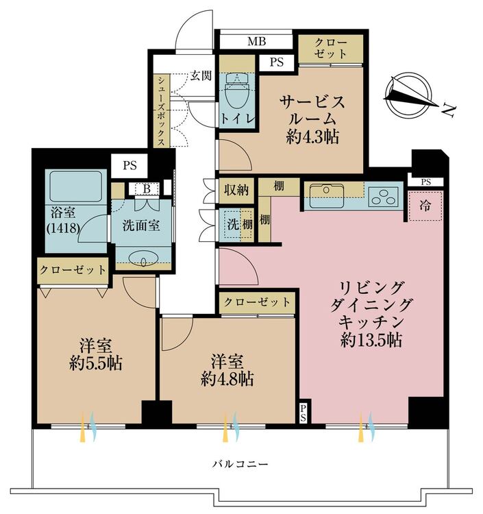 その他 2LDK+S（納戸）、専有面積70.15m2、バルコニー面積14.76m2