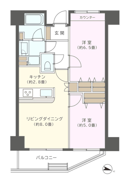 その他 2LDK、専有面積51.26m2、バルコニー面積6.6m2