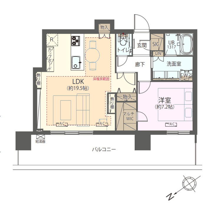 その他 1LDK、専有面積62.43m2、バルコニー面積21.65m2