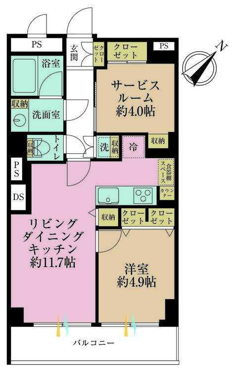 その他 1LDK+S（納戸）、専有面積51.57m2、バルコニー面積5.92m2