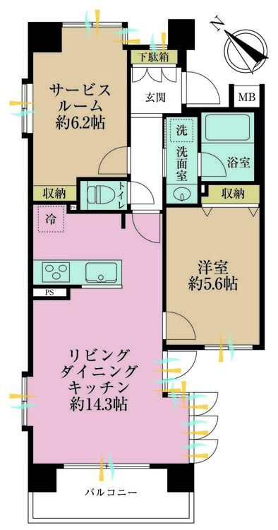 その他 1LDK+S（納戸）、専有面積55.94m2、バルコニー面積6.45m2