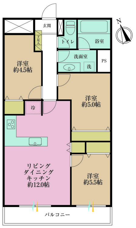 その他 3LDK、専有面積63.84m2、バルコニー面積5.95m2