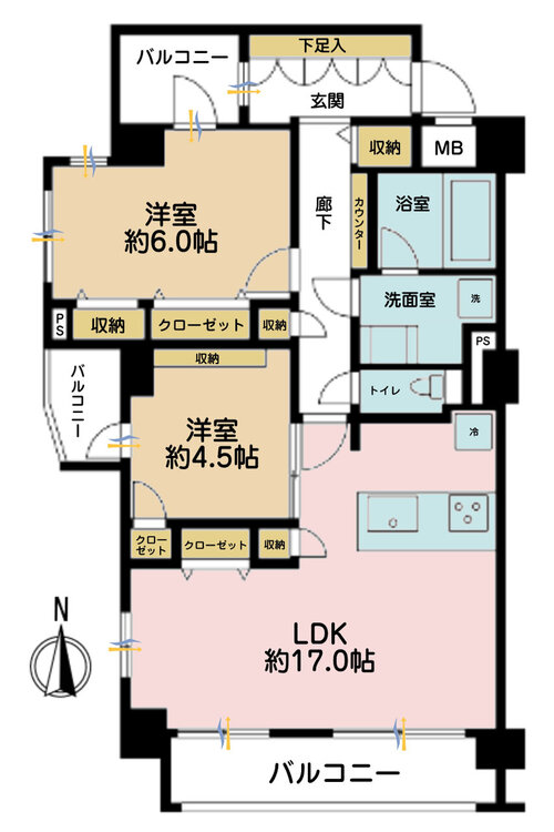 その他 2LDK、専有面積67.33m2、バルコニー面積12.58m2