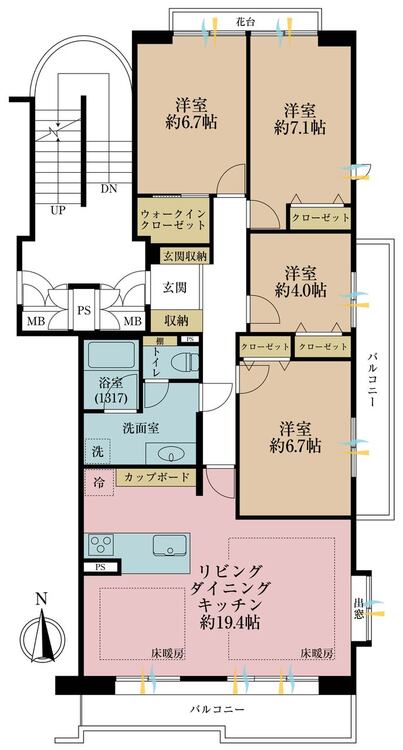その他 4LDK、専有面積96.78m2、バルコニー面積16.94m2