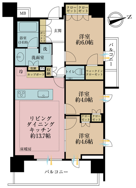 その他 3LDK、専有面積65.54m2、バルコニー面積10.26m2