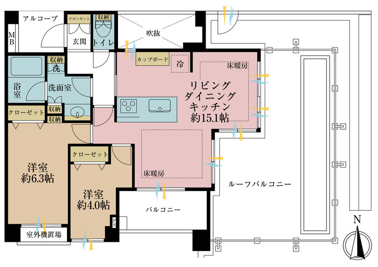 その他 2LDK、専有面積57.9m2、バルコニー面積6.27m2