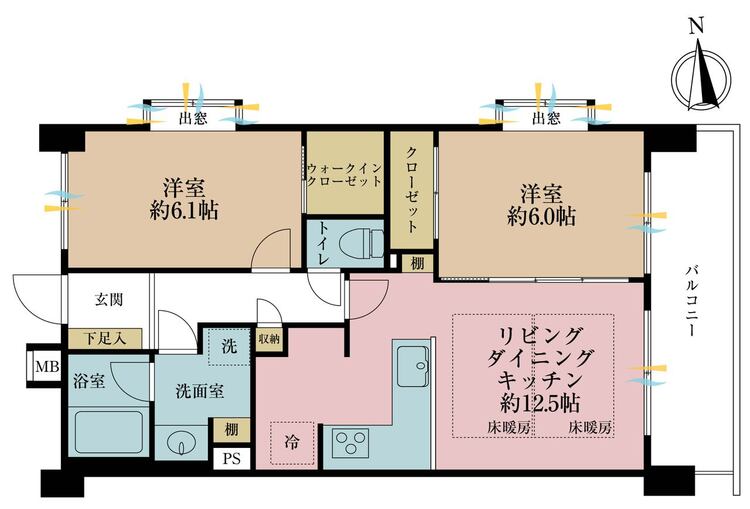 その他 2LDK、専有面積56.43m2、バルコニー面積8.55m2