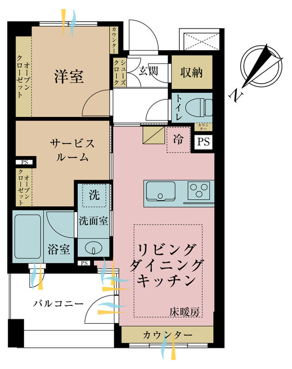その他 1LDK+S（納戸）、専有面積43.46m2、バルコニー面積5.8m2