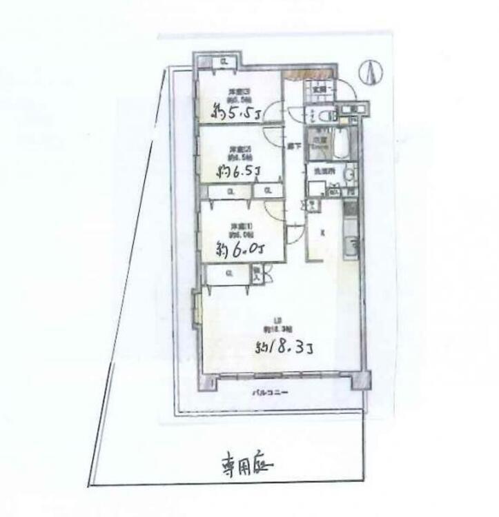 間取り 【間取り図】LDK広々18帖以上ございます！専用庭付きです！