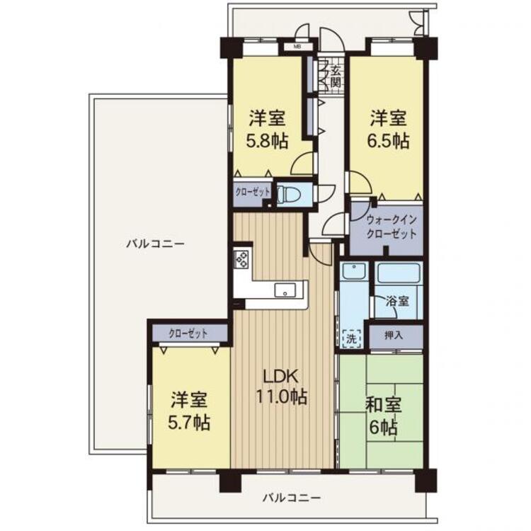 間取り 【間取り】眺望の良好なお部屋になっておりルーフバルコニーのある角部屋です。