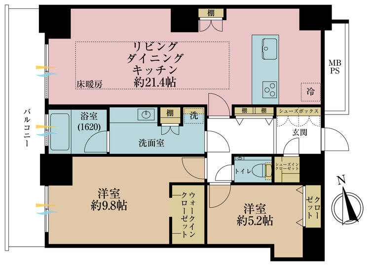 間取り 2LDK、専有面積86.68?、バルコニー面積13?