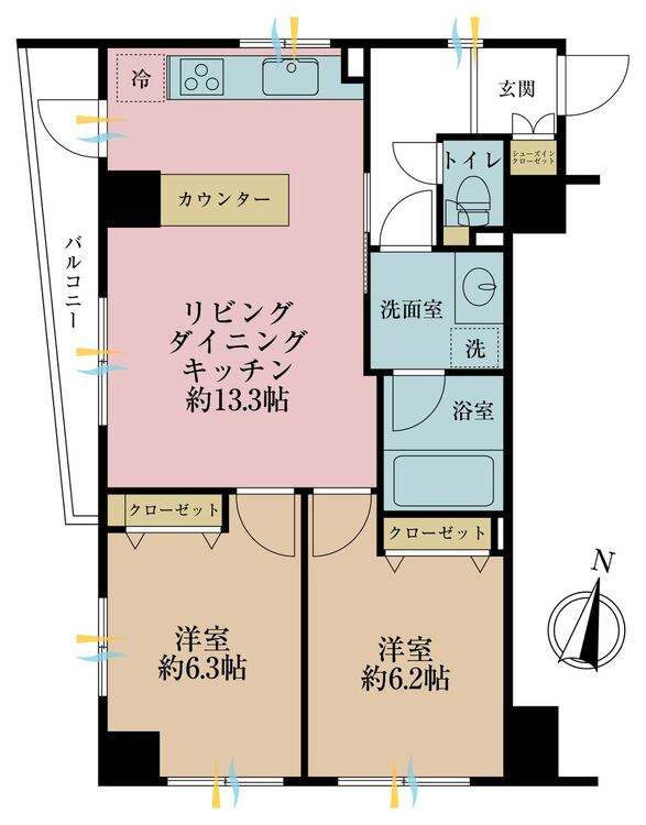 その他 2LDK、専有面積59.4m2、バルコニー面積5.27m2